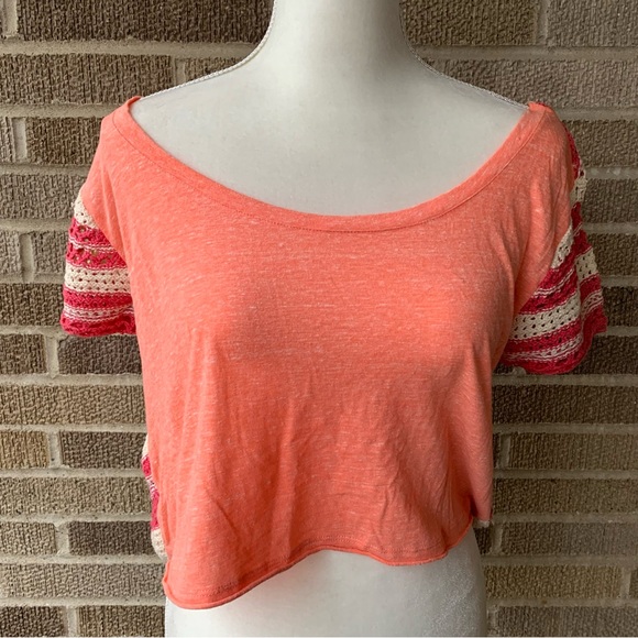 Free People We the Free Crochet Peach Crop Top Size Medium - Picture 3 of 11